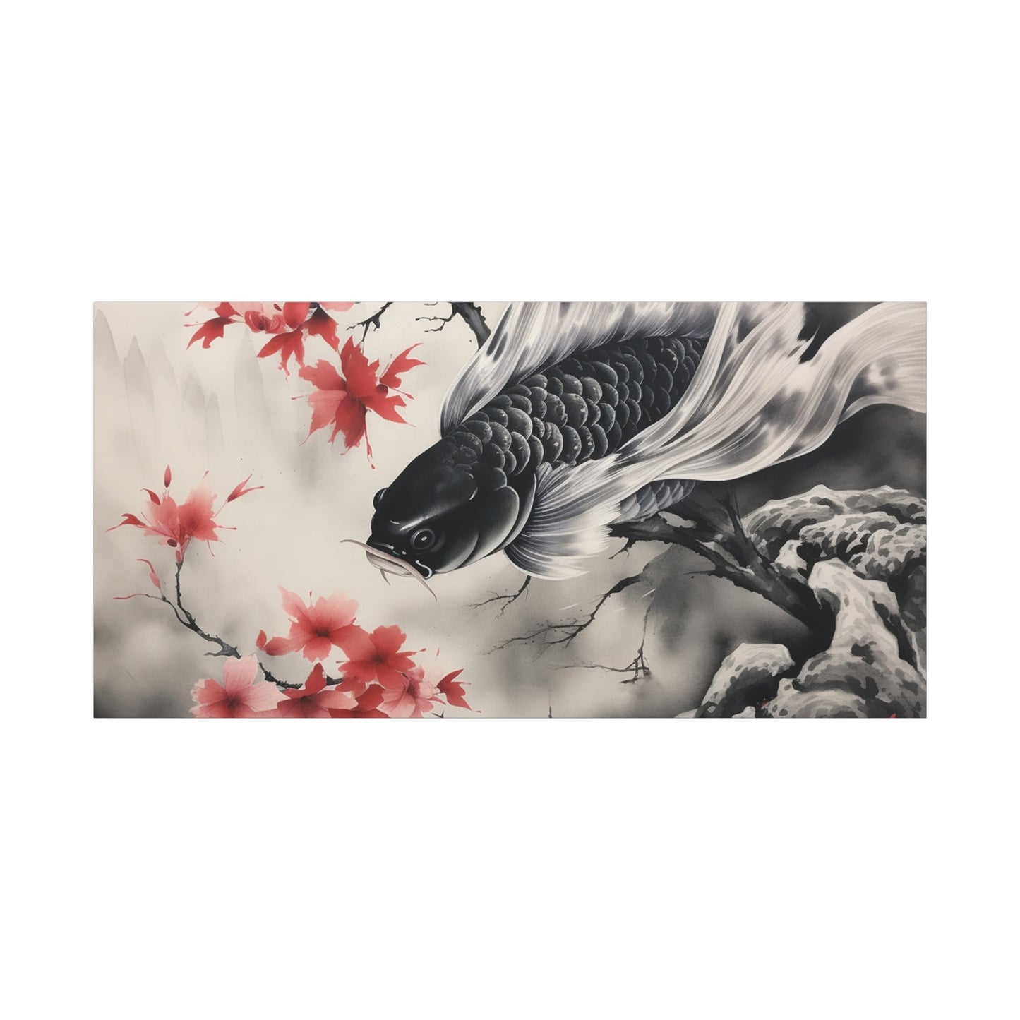 Koi Fish Artwork Canvas Wall Art Print - Elegant Decorative Wall Art with Cherry Blossoms