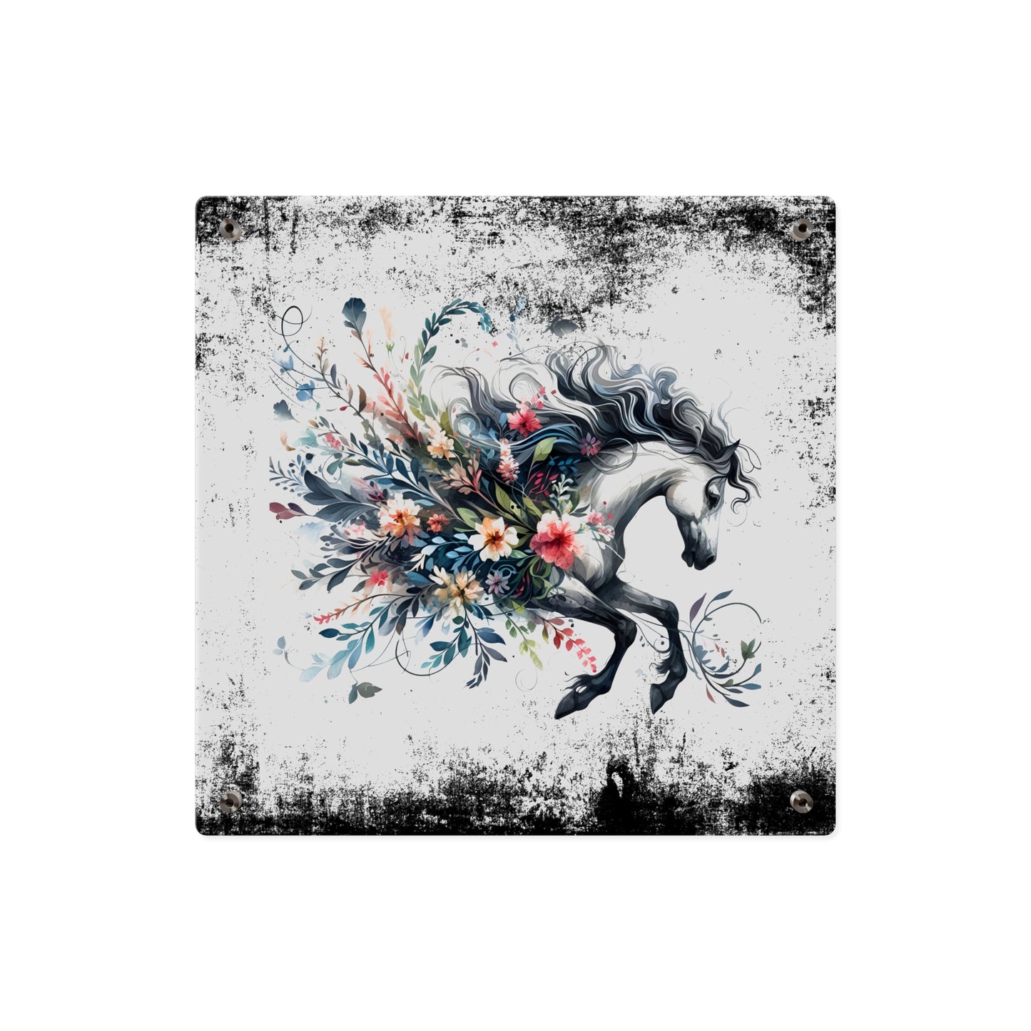 Floral Horse Acrylic Wall Art Panel - Modern Home Decor
