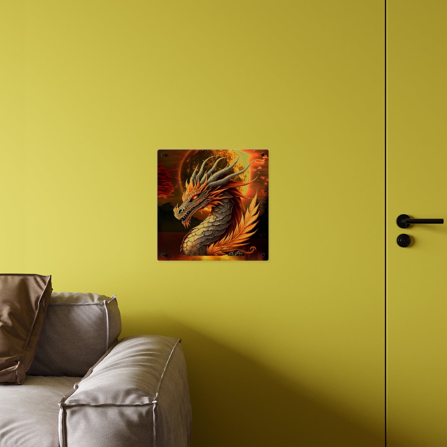 Gothic Theme Acrylic Wall Art Panels, Beautiful Dragon with Moon Background Decor, Accent for Any Room, Dragon Lovers, for Anyone