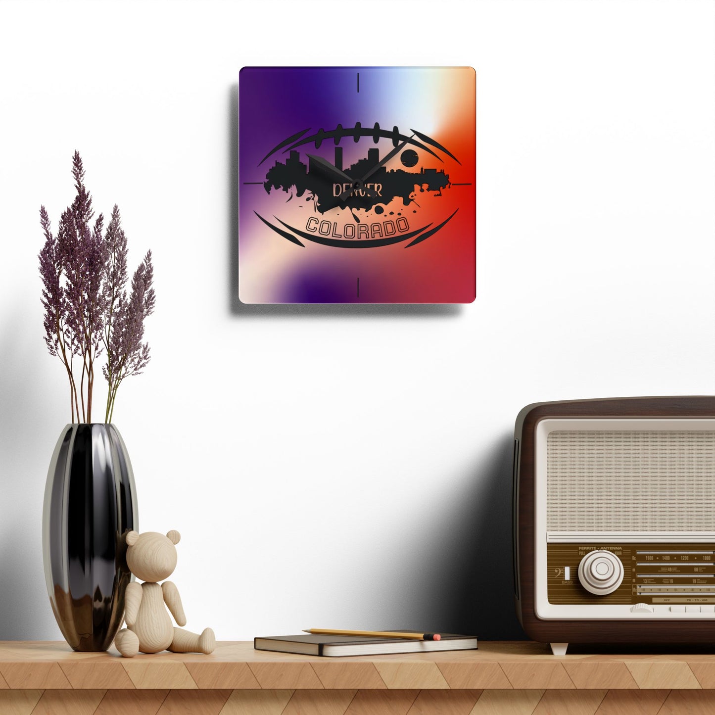 Acrylic Wall Clock — Denver Colorado Football Skyline Design