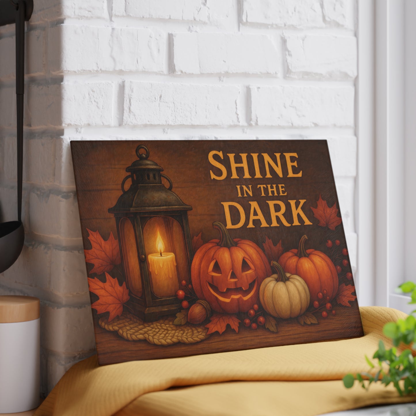 Harvest Lantern Glass Cutting Board - Shine in the Dark Design