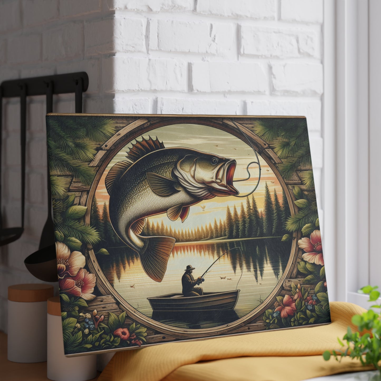 Rustic Fisherman Glass Cutting Board - Perfect Gift for Outdoor Enthusiasts