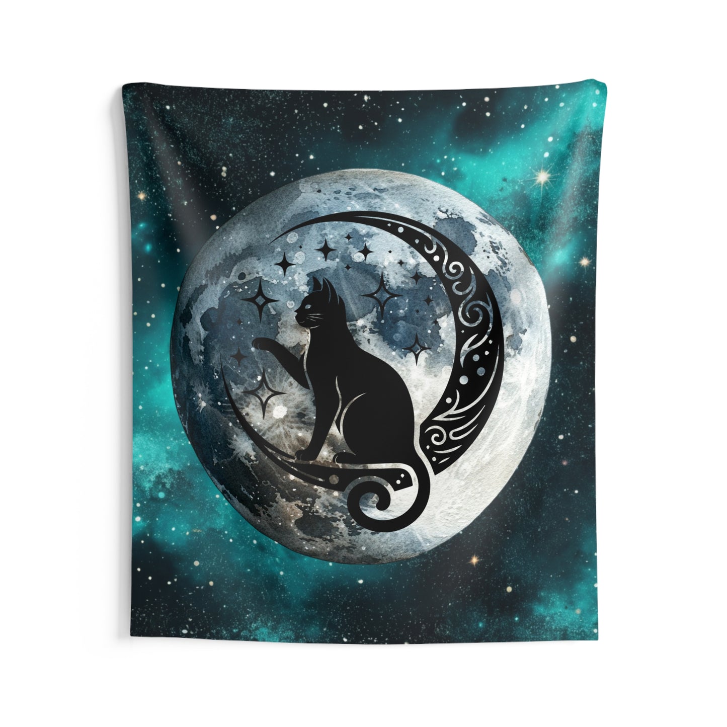 Mystical Cat Moon Wall Tapestry, Home Decor, Bohemian Wall Art, Cat Lover Gift, Celestial Tapestry, Bedroom Decor