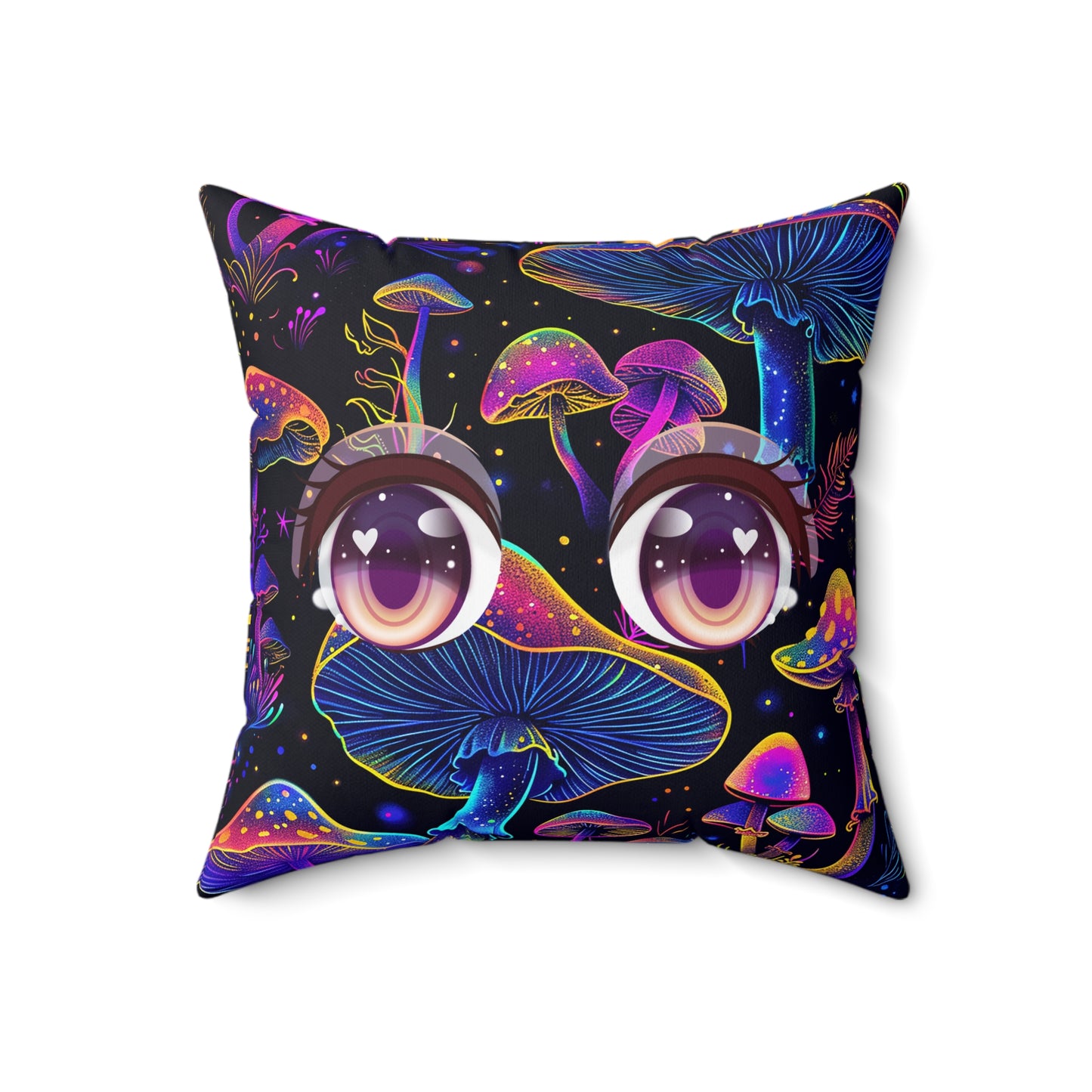 Decorative Spun Polyester Square Pillow, Stylish Mushroom Pattern with Eyes Decor for Home or Office, Great Gift Idea for Any Occasion for Anyone
