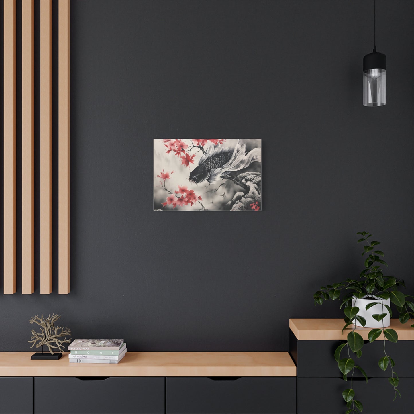 Koi Fish Artwork Canvas Wall Art Print - Elegant Decorative Wall Art with Cherry Blossoms
