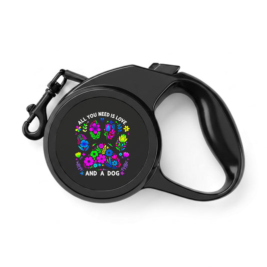 Retractable Pet Leash — "All You Need Is Love and a Dog" Floral Paw Design