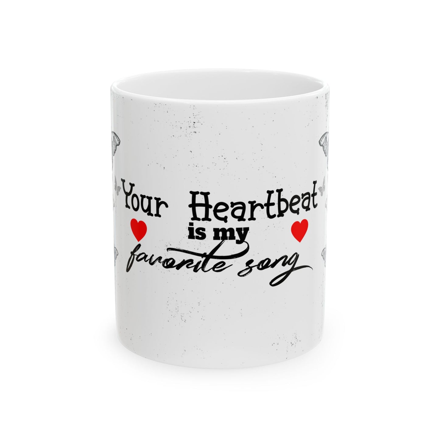 Romantic Heartbeat With Butterflies Ceramic Mug – “Your Heartbeat Is My Favorite Song” Gift