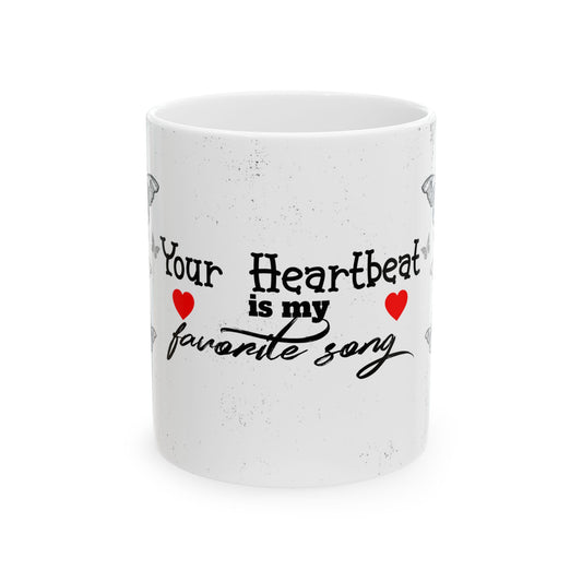 Romantic Heartbeat With Butterflies Ceramic Mug – “Your Heartbeat Is My Favorite Song” Gift