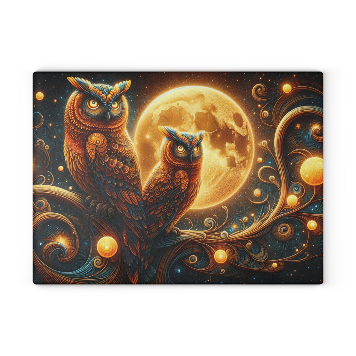 Owl Moonlit Glass Cutting Board - Artistic Kitchen Decor