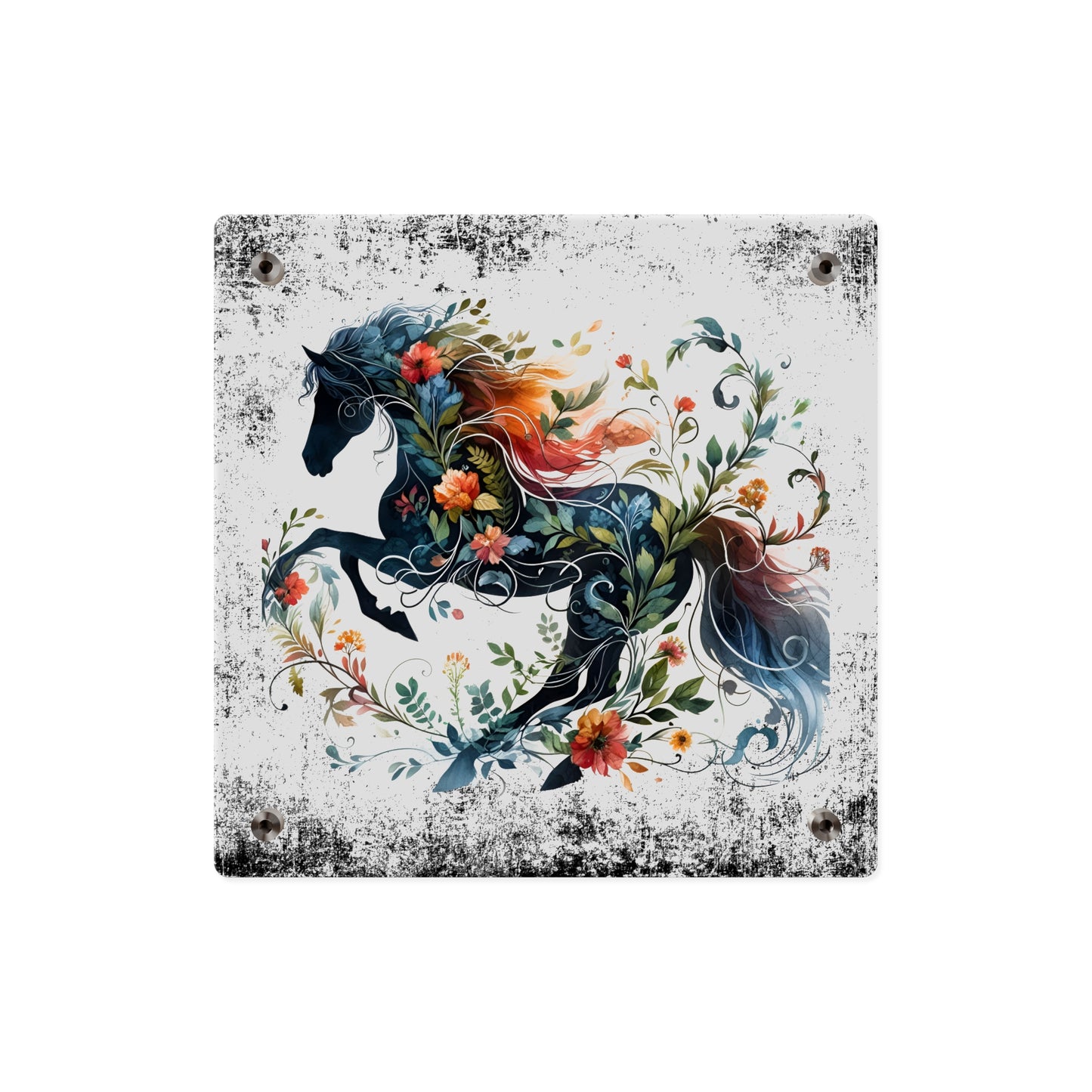 Vibrant Floral Horse Acrylic Wall Art Panel - Home Decor