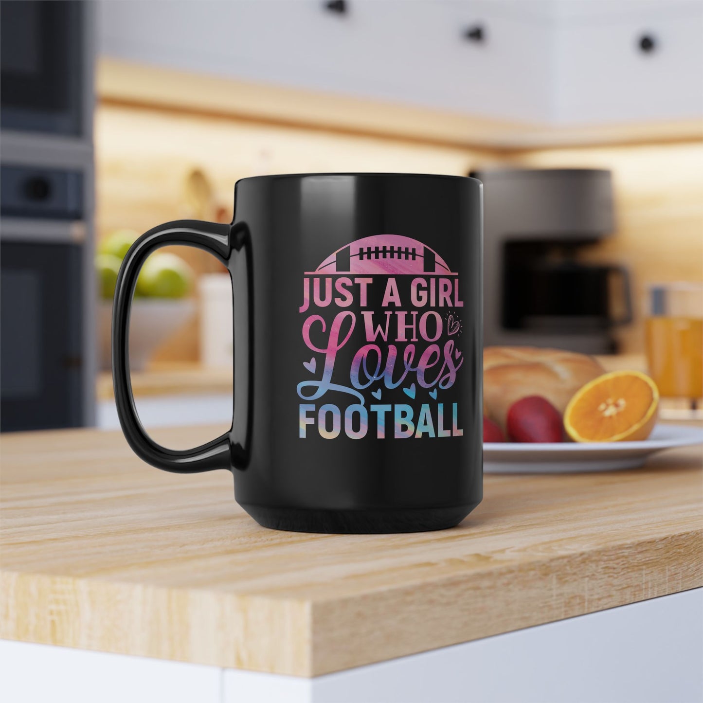 Football Theme for Her Black Mug (11oz, 15oz), Cute Football Quote, Hot Chocolate, Tea, Coffee Lovers, Football Lovers, Great Gift Idea for Any Occasion for Her