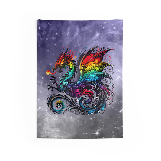 Vibrant Dragon Wall Tapestry - Colorful Boho Home Decor, Magical Wall Hanging, Fantasy Art, Bedroom Wall Decor, Gift for D&D Lovers