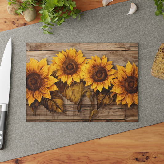 Sunflower Glass Cutting Board - Rustic Charm Kitchen Decor