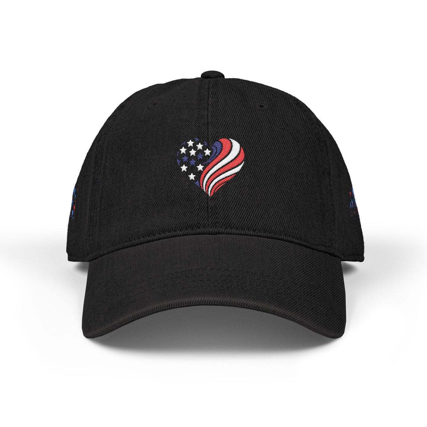 Patriotic Embroidered Denim Hat - USA Heart & Butterfly Design