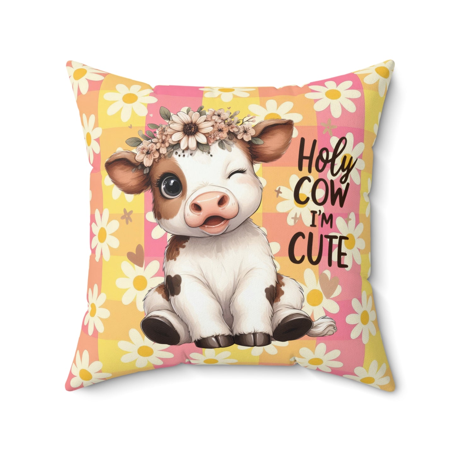Cute Cow Square Pillow | Farmhouse Decor, Animal Lover Gift, Nursery Cushion, Funny Home Accent, Cow Decor