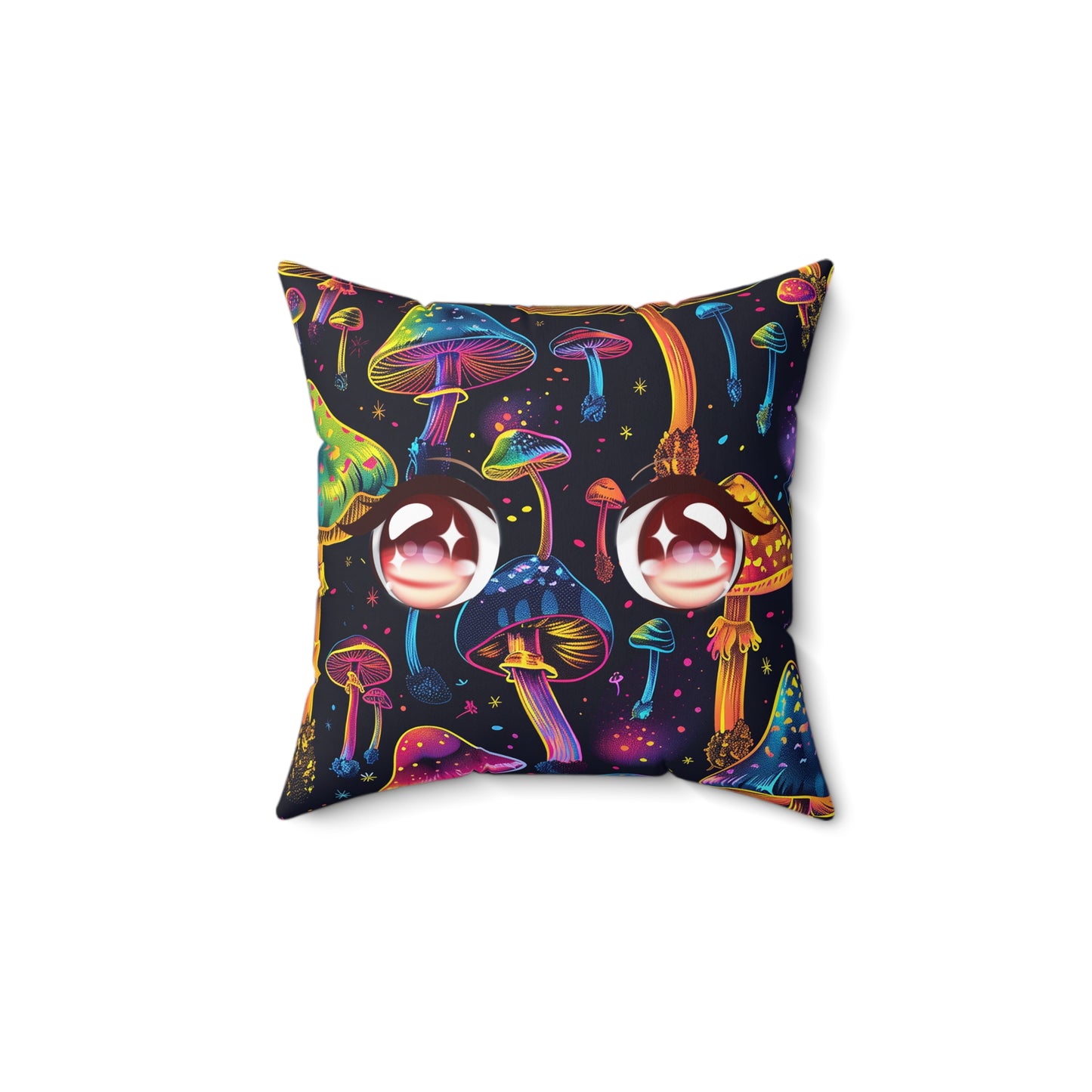 Neon Mushroom Pattern Spun Polyester Square Pillow, Stylish Neon Mushroom Decor for Home or Office, Great Gift Idea for Occasion for Anyone