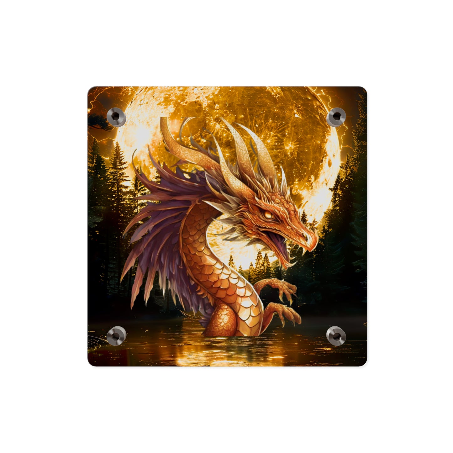 Gothic Theme Acrylic Wall Art Panel, Purple Dragon with Moon Background, Dragon Lovers, For Anyone, Accent for Any Room