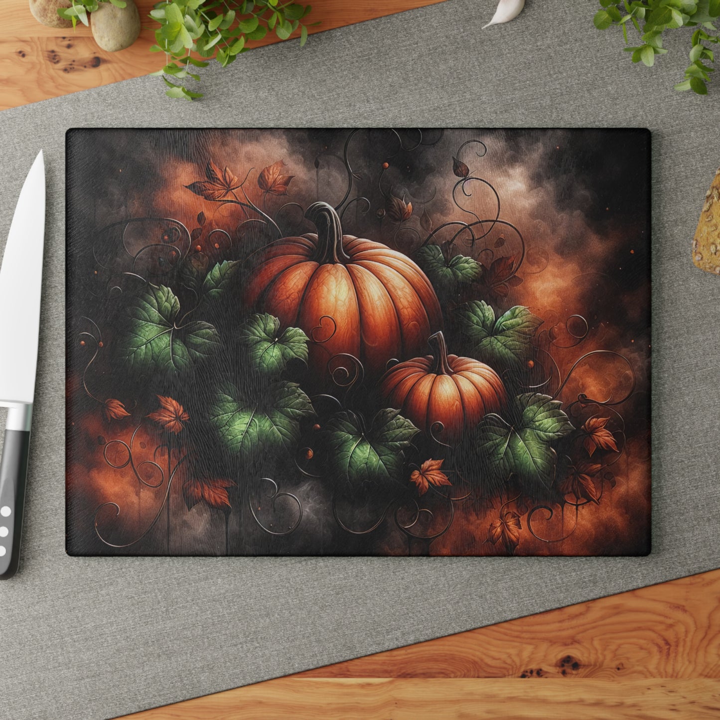 Autumn Pumpkins Glass Cutting Board