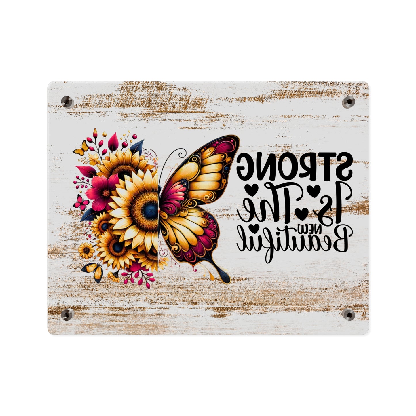 Acrylic Wall Art Panel - Inspirational Quote "Strong is the New Beautiful" Wall Decor