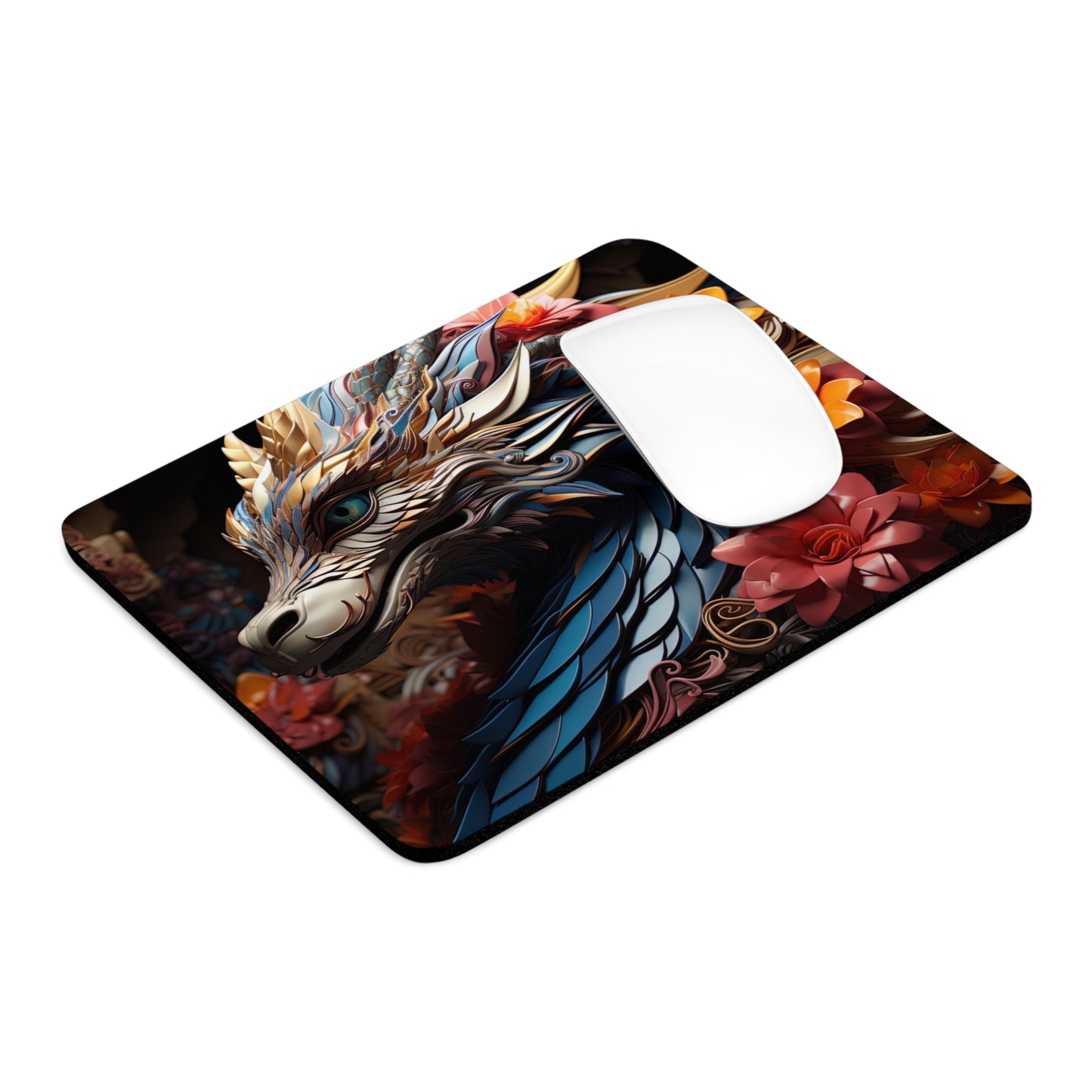 Colorful Dragon Desk Mouse Pad with Floral Design - Artistic & Eye-Catching Desk Accessory