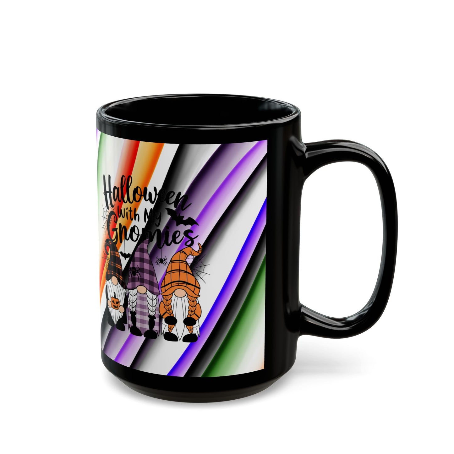 Halloween Theme Black Mug (11oz, 15oz), Cute Halloween Expression, Halloween Lovers, Gnome Lovers, Coffee, Tea, Hot Chocolate Lovers Gift Idea