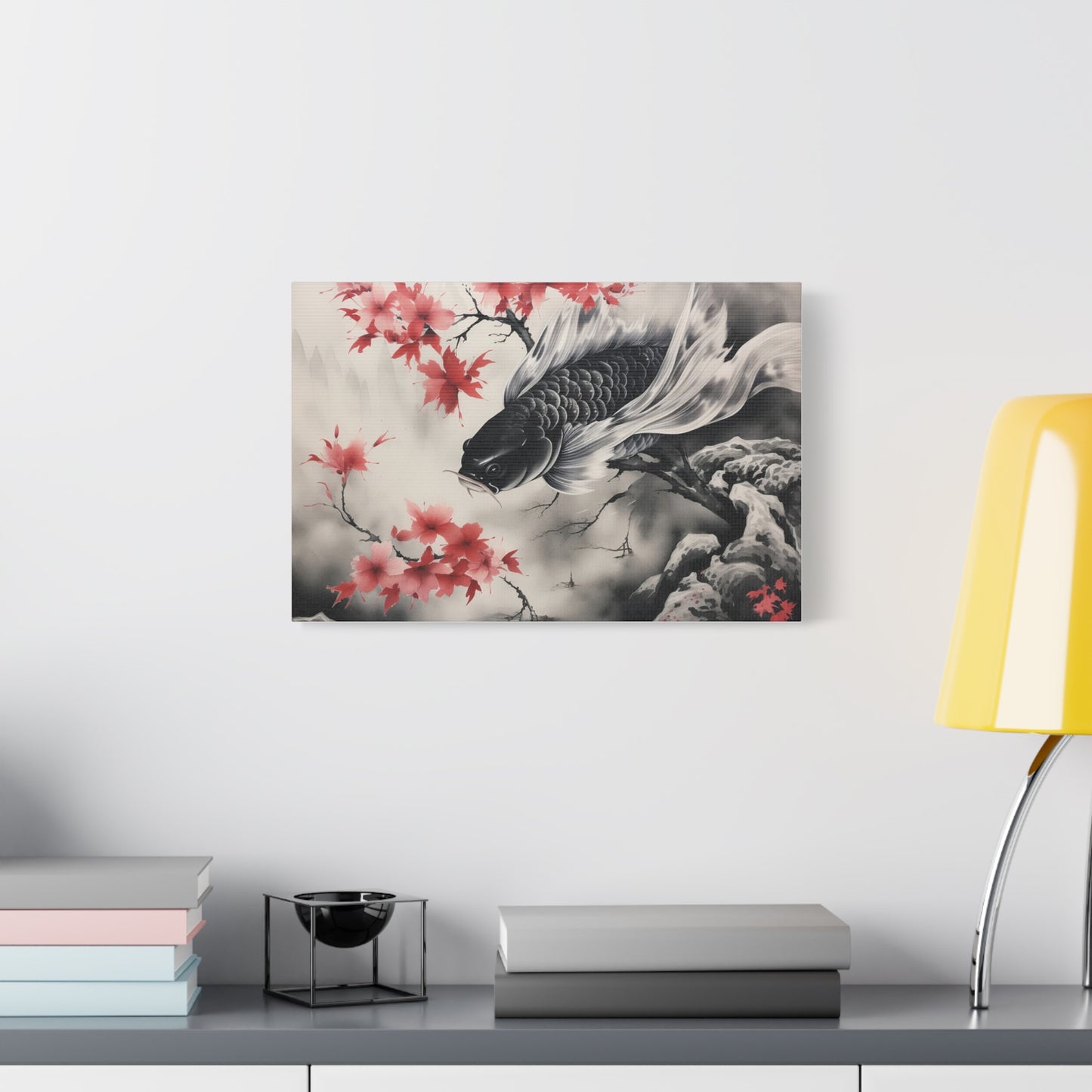 Koi Fish Artwork Canvas Wall Art Print - Elegant Decorative Wall Art with Cherry Blossoms