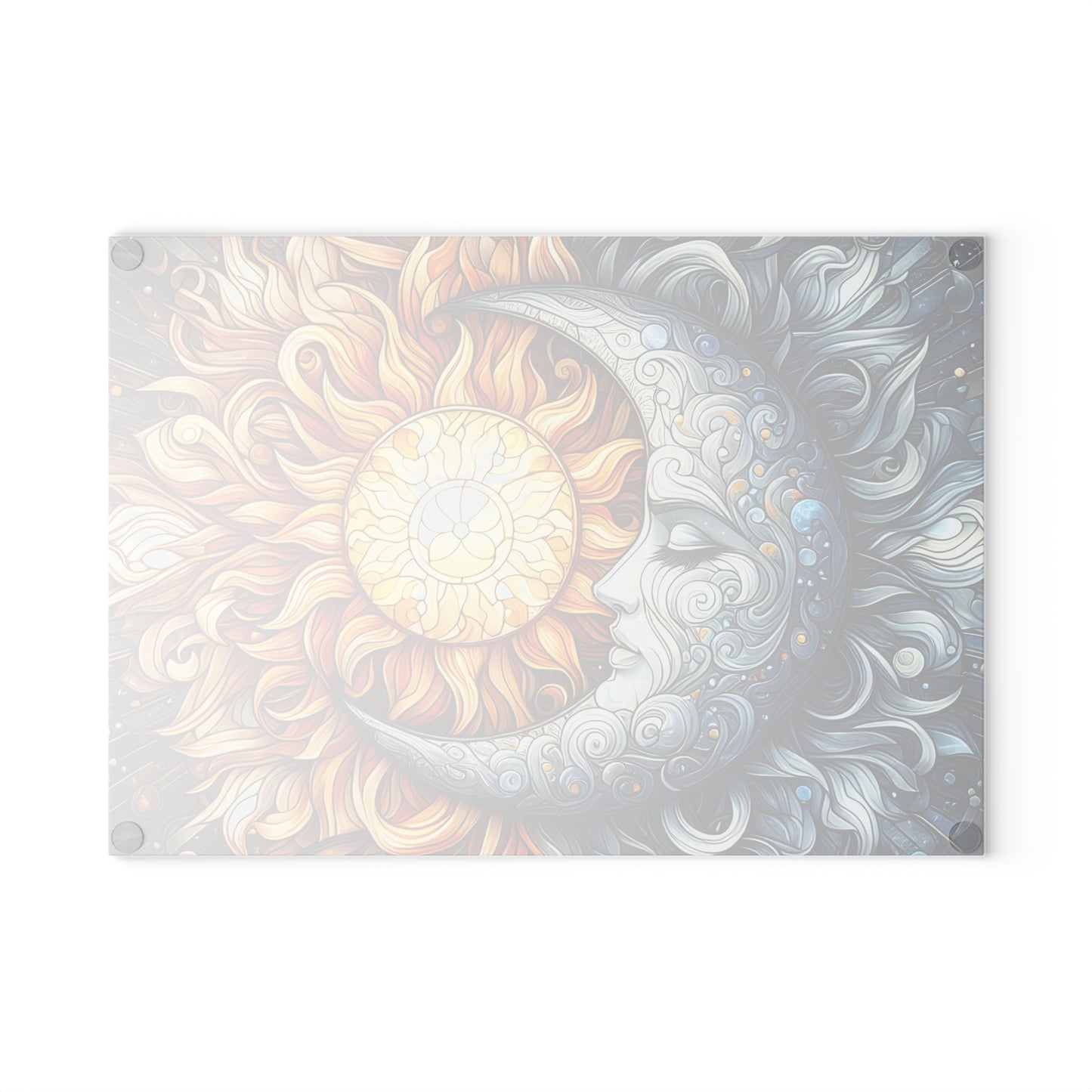 Sun and Moon Design Glass Cutting Board - Decorative Kitchen Art