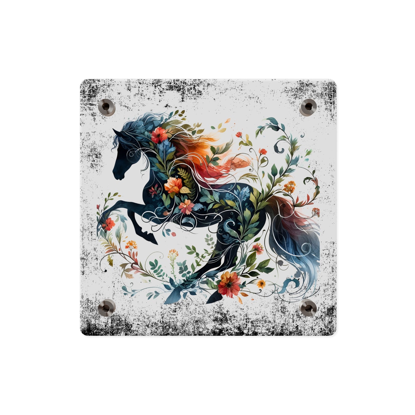 Vibrant Floral Horse Acrylic Wall Art Panel - Home Decor