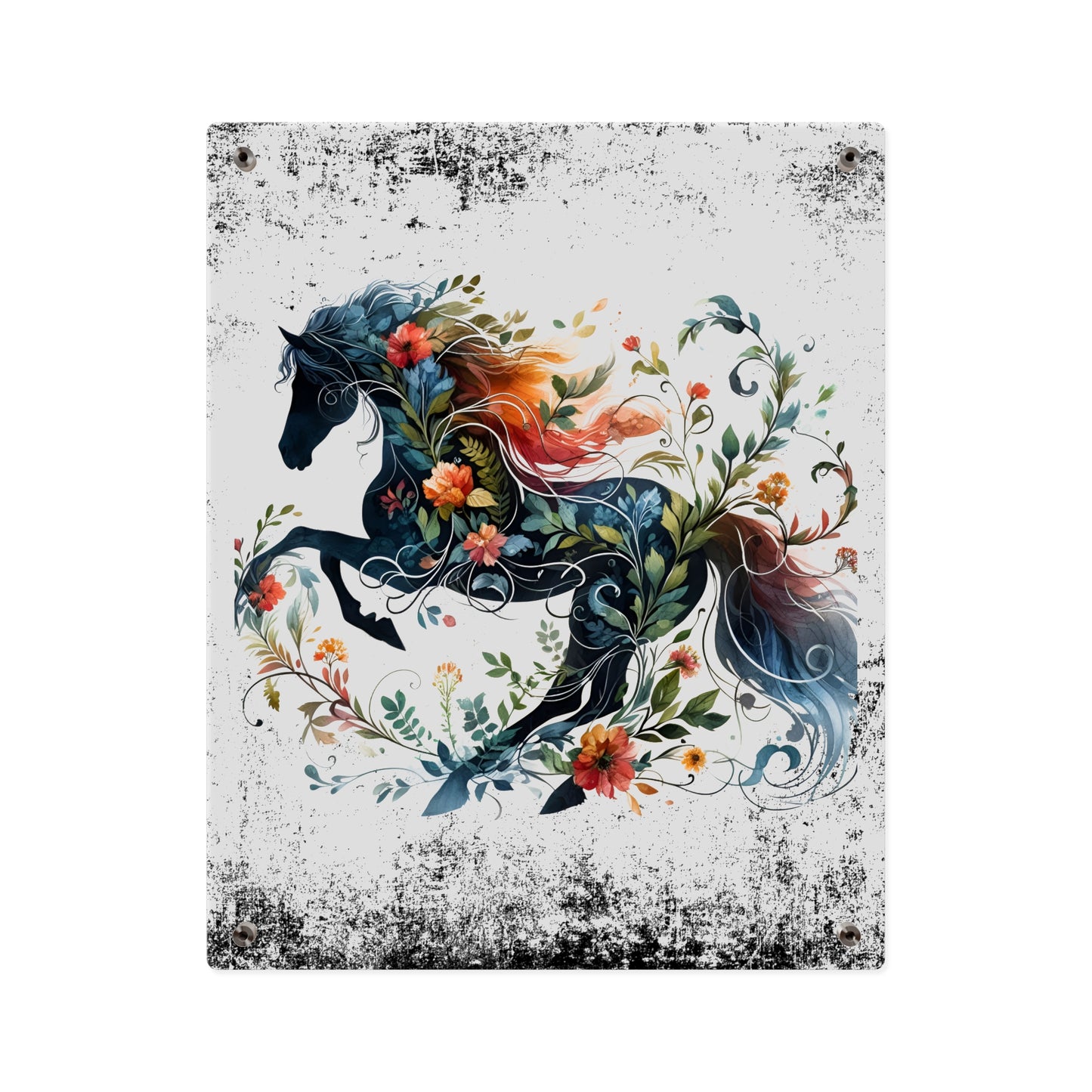 Vibrant Floral Horse Acrylic Wall Art Panel - Home Decor