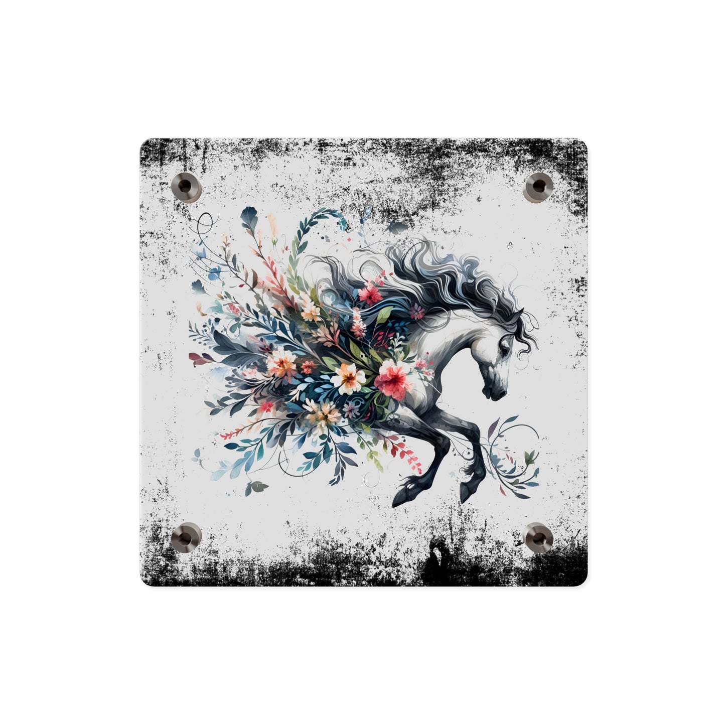 Floral Horse Acrylic Wall Art Panel - Modern Home Decor