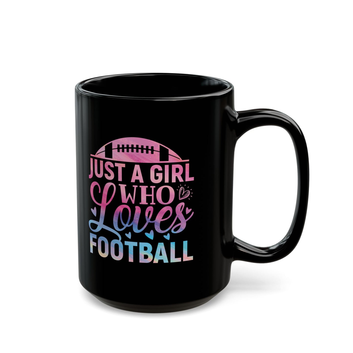 Football Theme for Her Black Mug (11oz, 15oz), Cute Football Quote, Hot Chocolate, Tea, Coffee Lovers, Football Lovers, Great Gift Idea for Any Occasion for Her