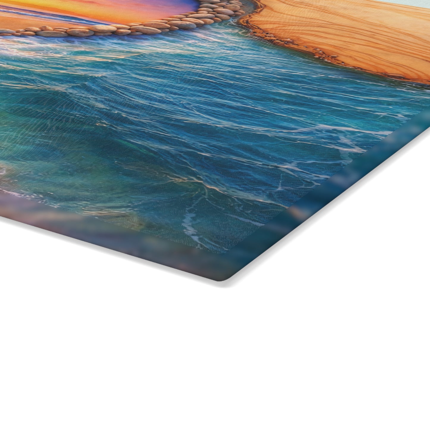 Glass Cutting Board - Heart Beach Sunset Seaside Design