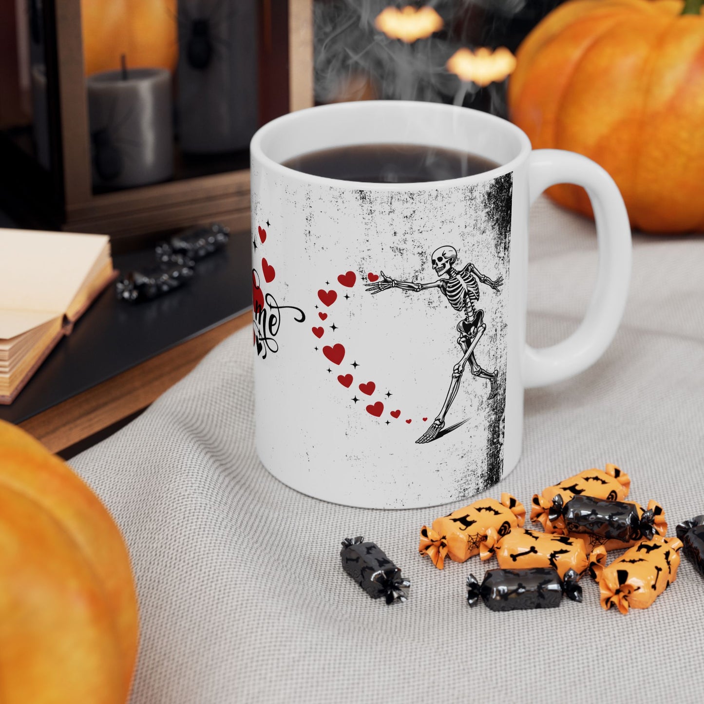 Ceramic Mug "You And Me Are Meant To Be"— Romantic Heart & Skeleton Love Coffee Cup (11oz/15oz)