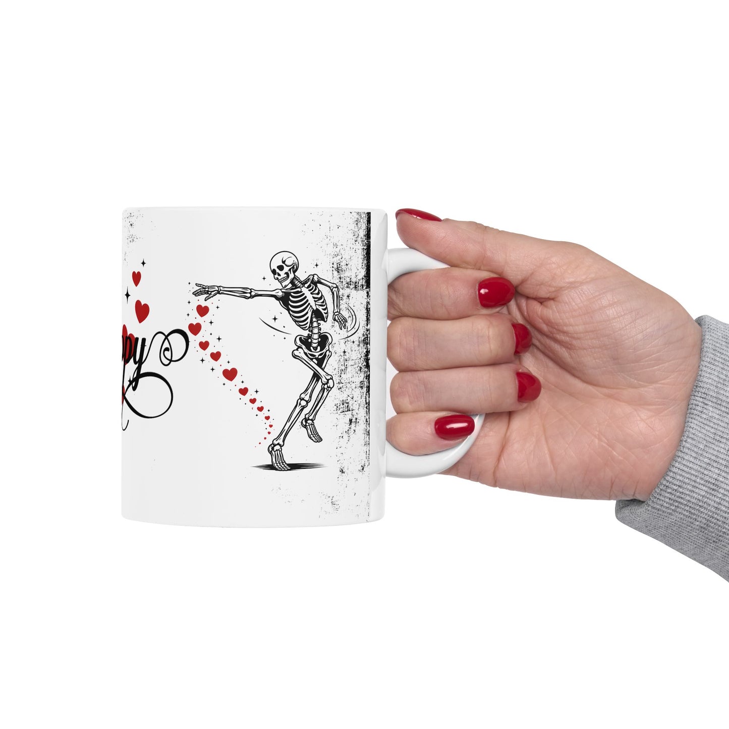 Mug — “So Happy Together” Romantic Skeleton Ceramic Coffee Mug with Hearts (11oz & 15oz)
