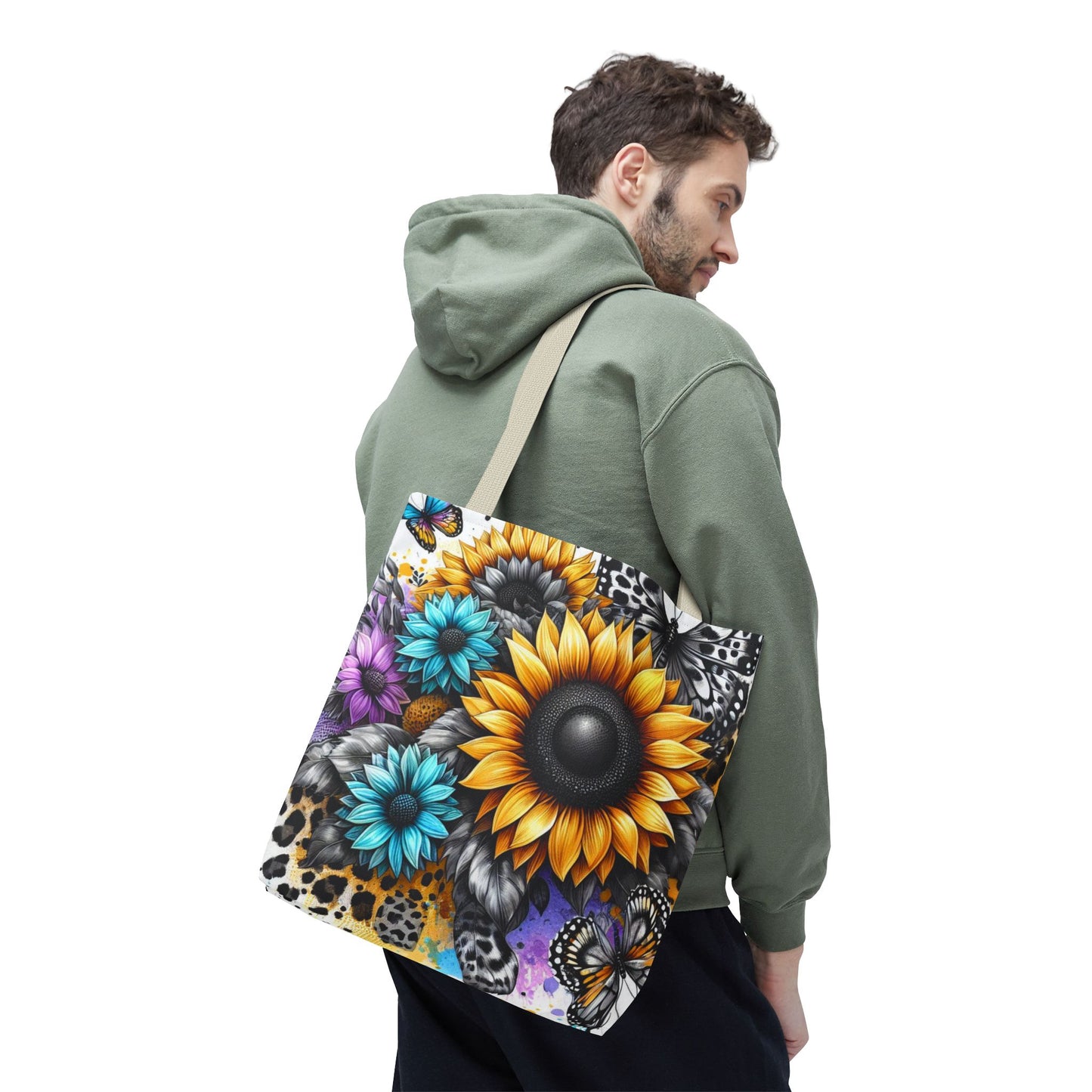 Sunflower & Butterfly Tote Bag — Colorful Floral All-Over Print