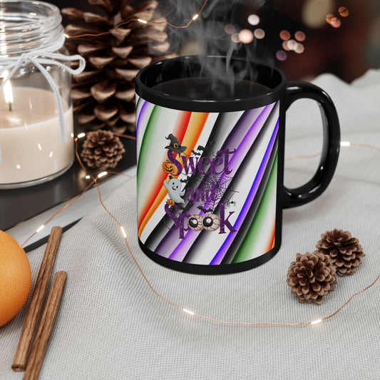 Halloween Theme Black Mug (11oz, 15oz), Cute Halloween Expression, Halloween Lovers, Coffee, Tea, Hot Chocolate Lovers, Great Gift Idea for Anyone