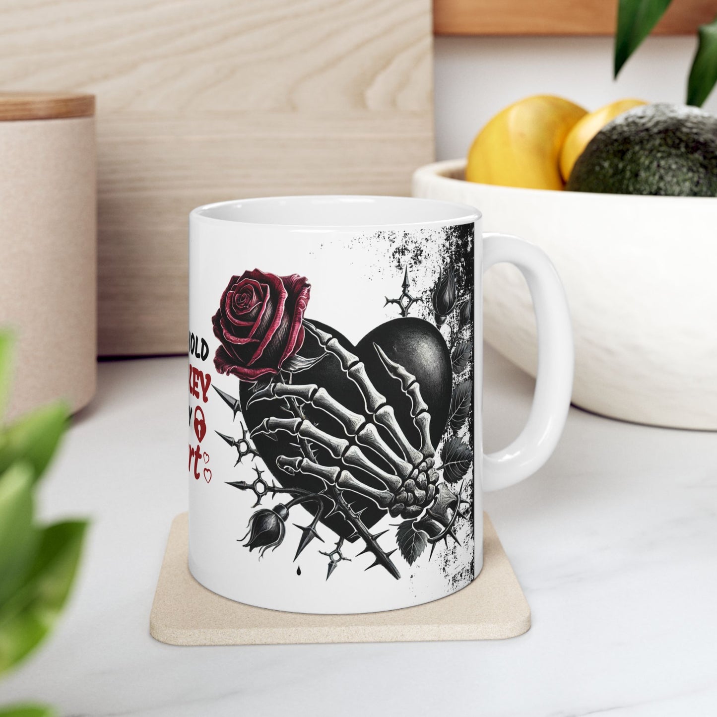 Ceramic Mug "You Hold The Key To My Heart" — Gothic Rose Valentine Coffee Cup (11oz/15oz)