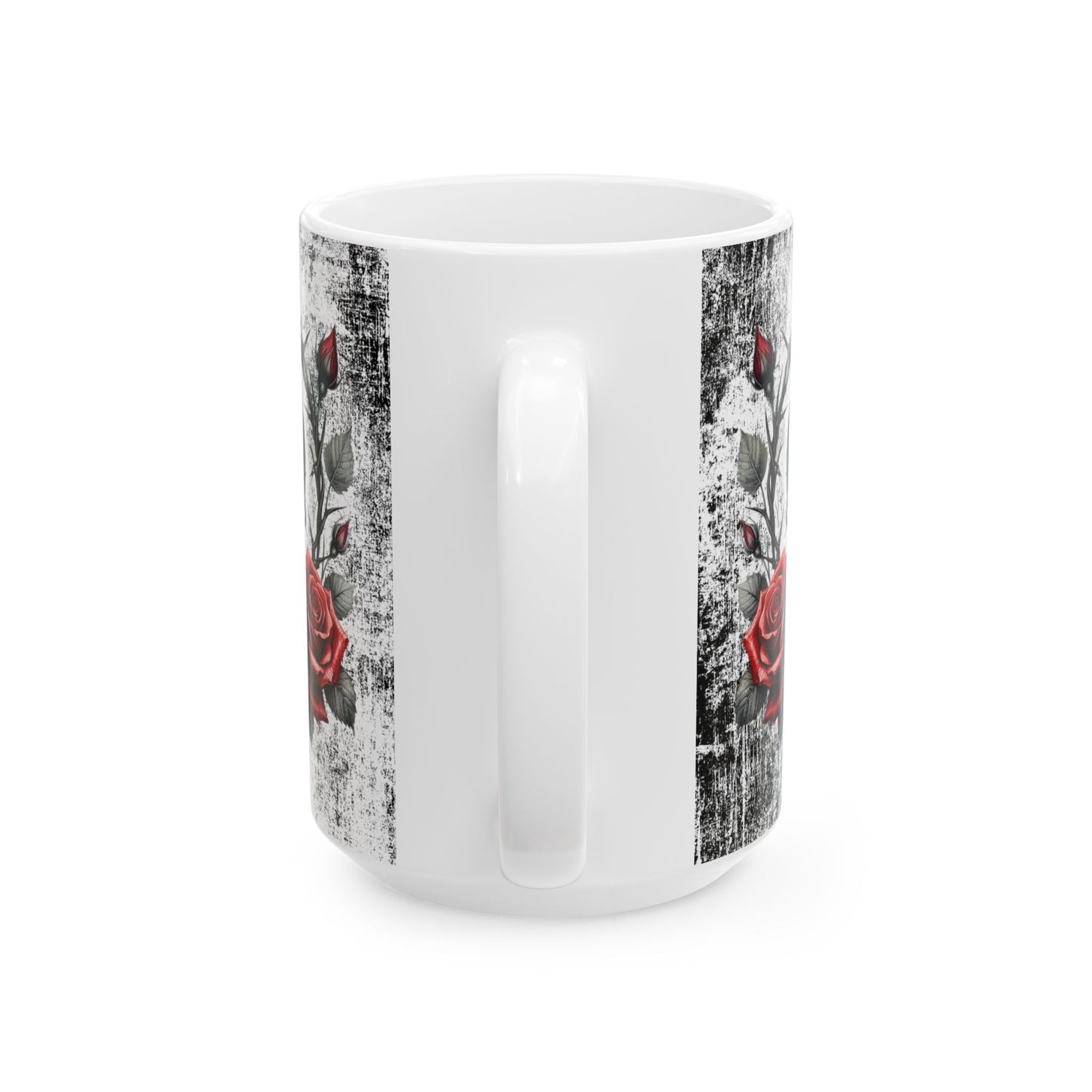 Valentine Ceramic Mug - "Will You Be My Valentine" Gothic Red Rose & Thorn Design with 'Valentine' Hearts (11oz/15oz)