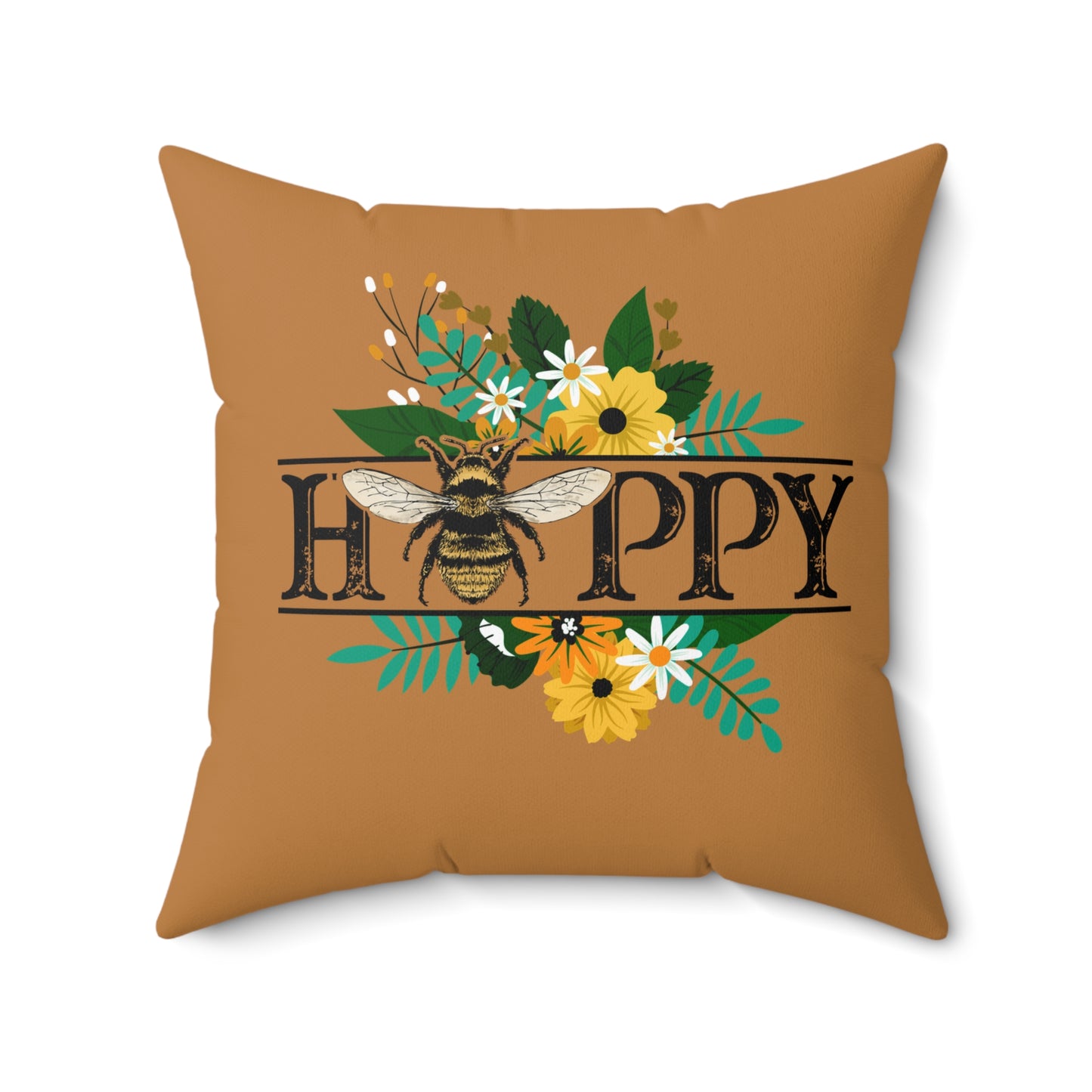 Nature Theme with Bee and Flowers Spun Polyester Square Pillow, Beautiful Home or Office Decor, Great Housewarming or Any Occasion Gift Idea