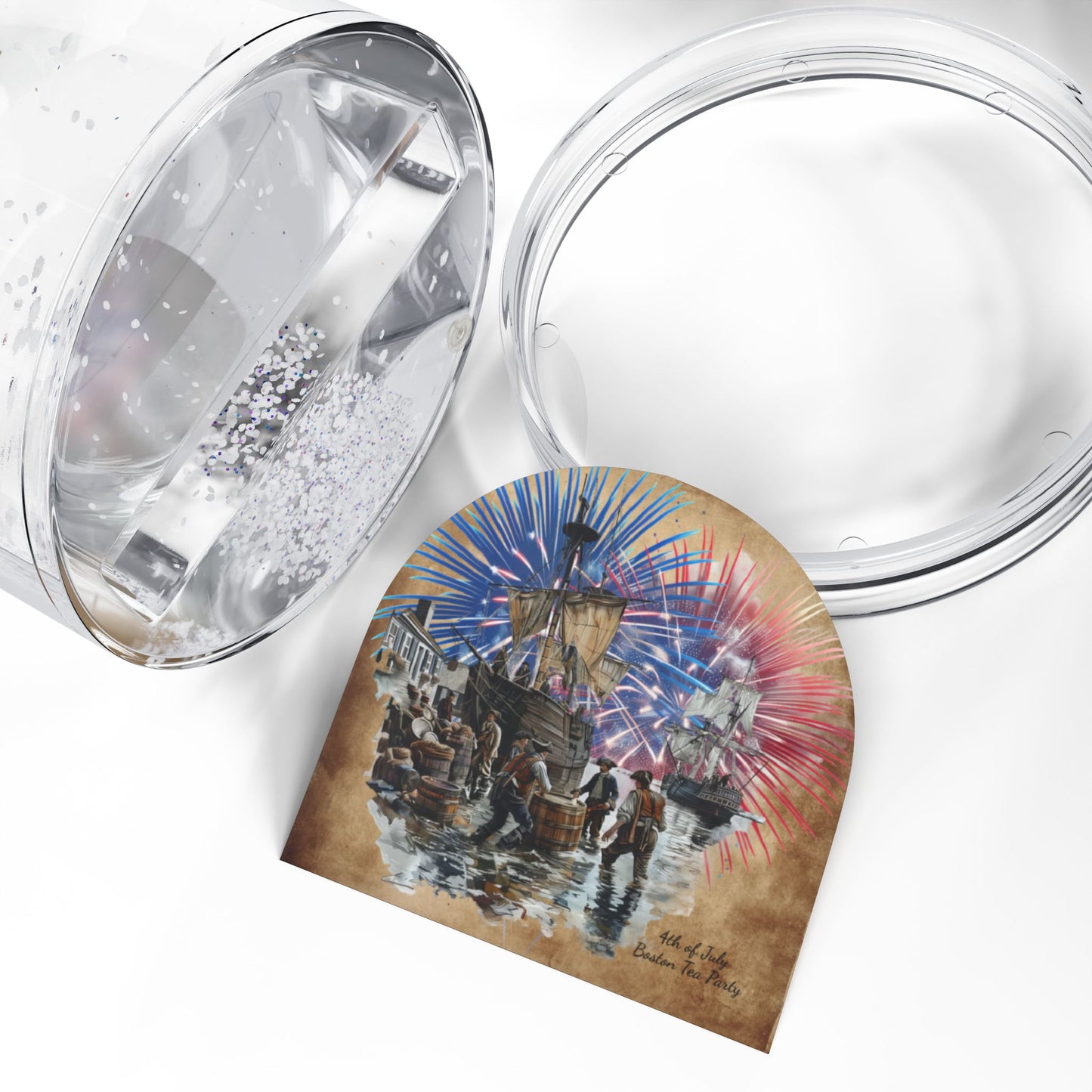 Fireworks Celebration Snow Globe - 4th of July Boston Tea Party