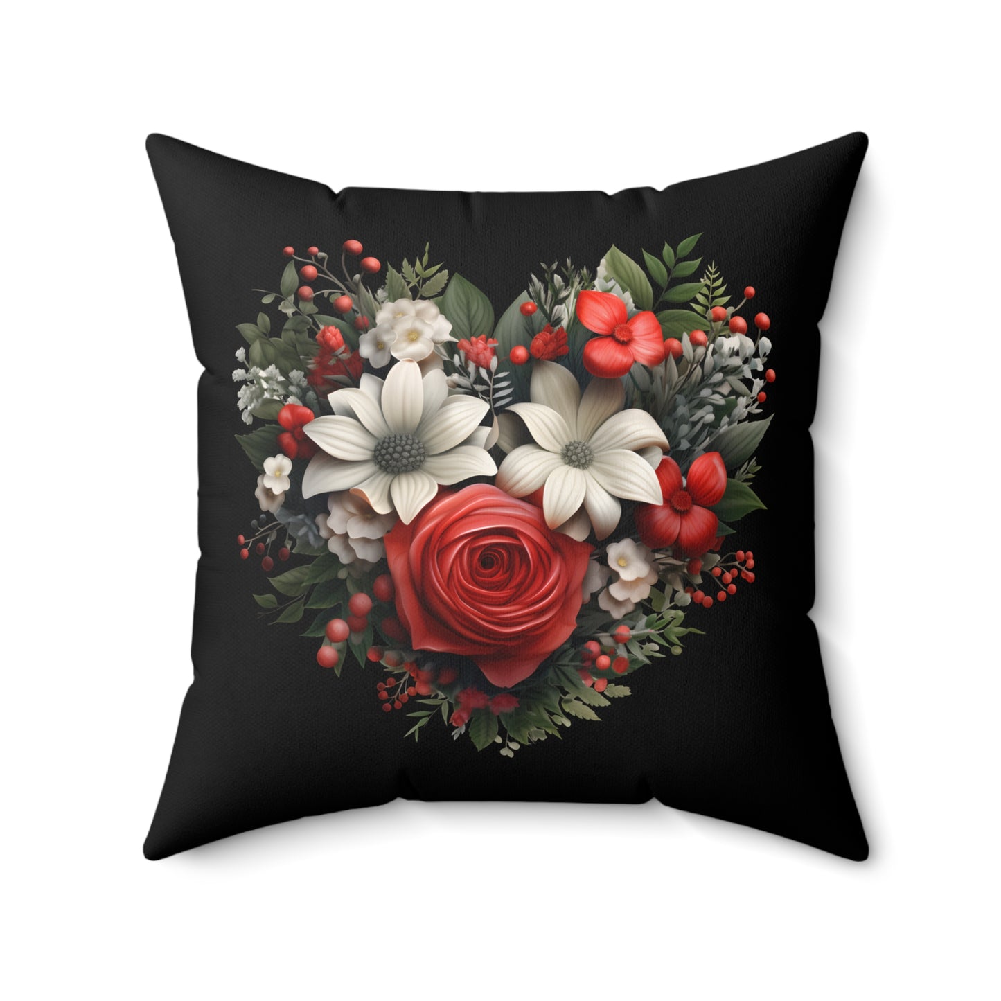 Spun Polyester Square Pillow - Christmas Plaid Heart Floral Design Accent Pillow, Holiday Decor for Any Room for Home or Office