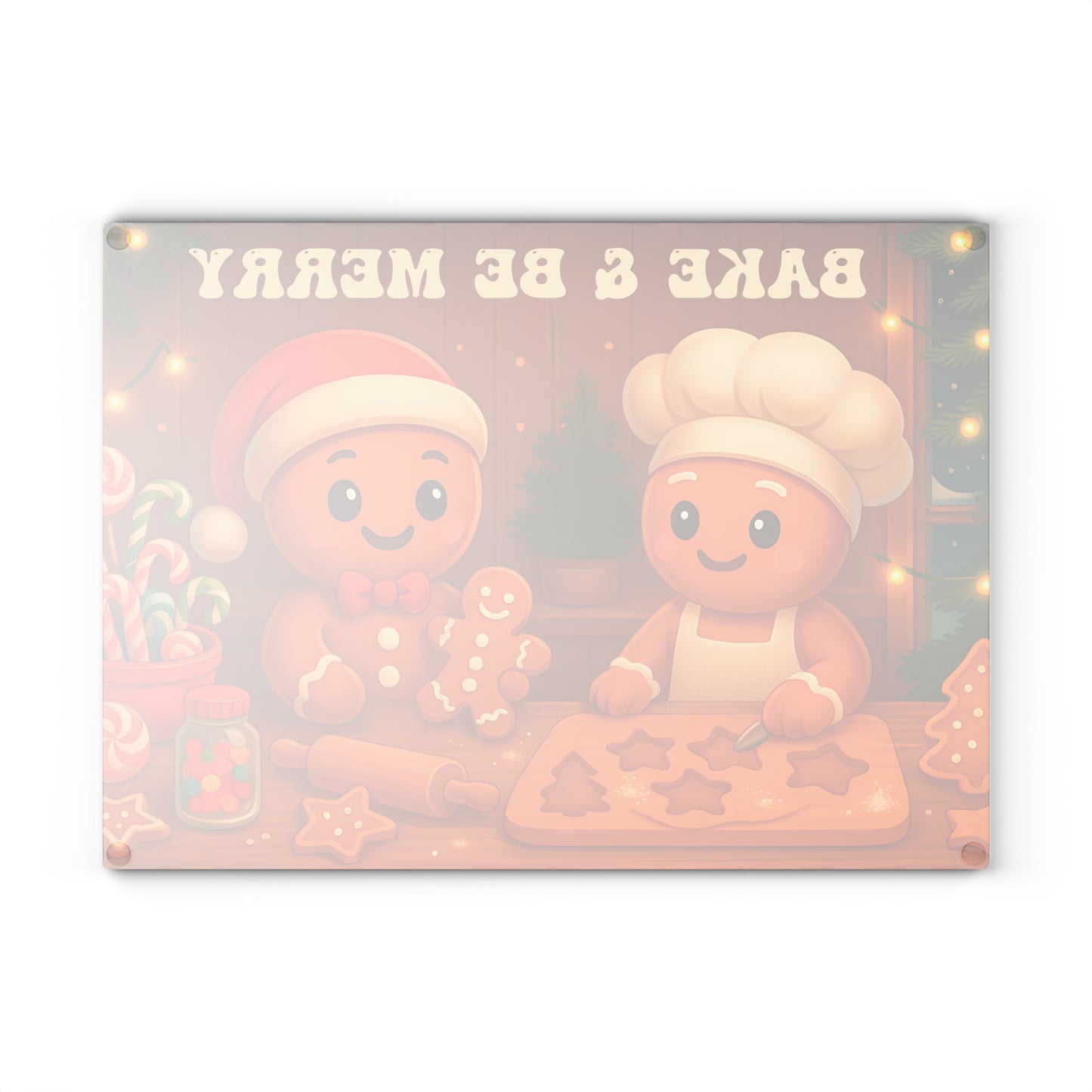 Festive Gingerbread Glass Cutting Board - "Bake & Be Merry"