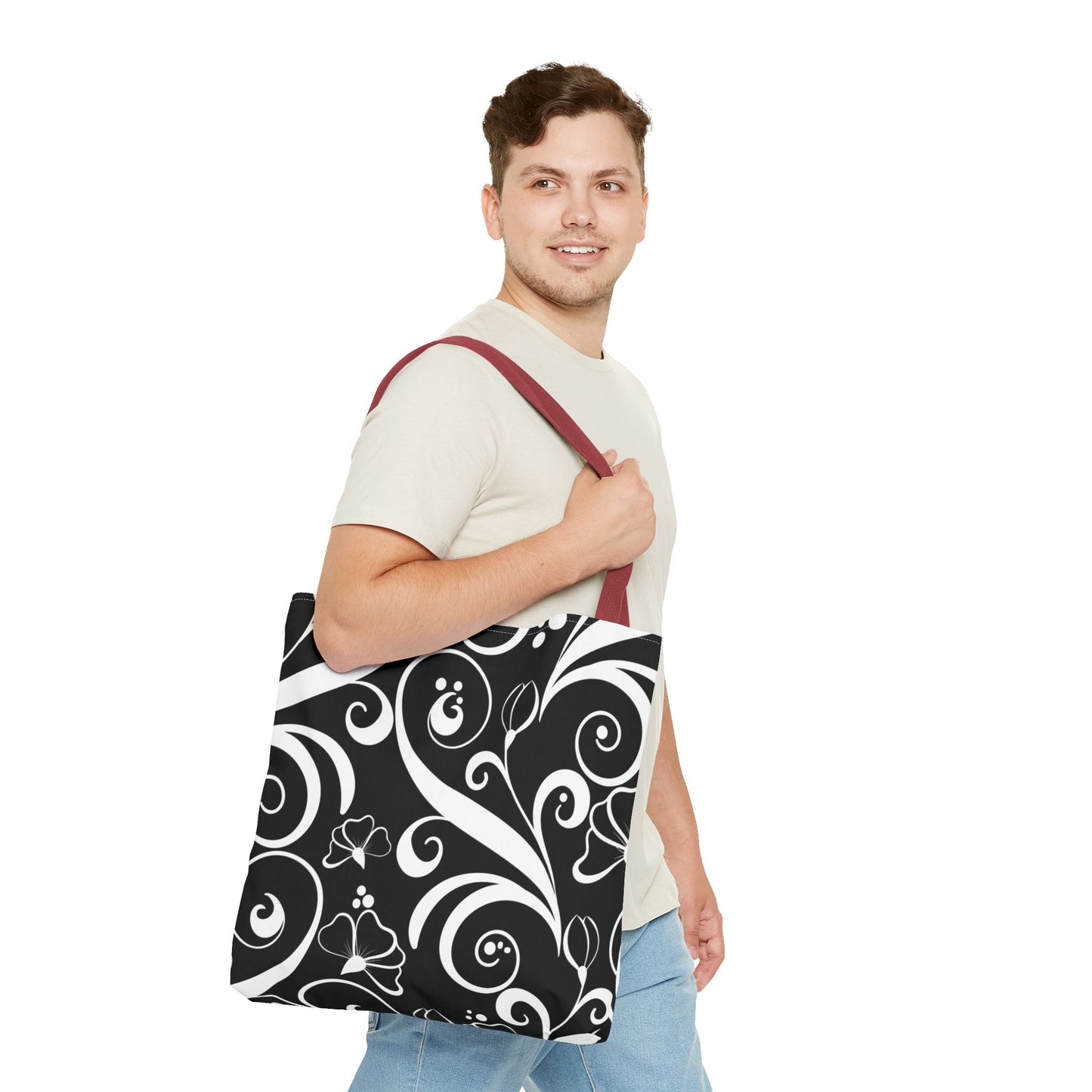 Fashionable Black and White Pattern Tote Bag (AOP), Stylish, Great Gift Idea for Birthdays, Holidays, Any Occasion for Anyone