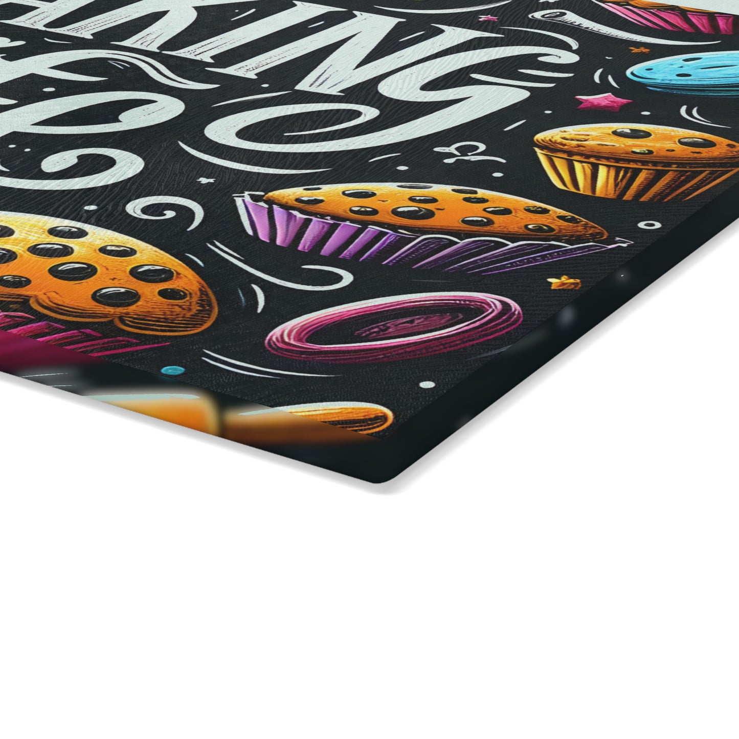Baking Life Glass Cutting Board - Colorful Culinary Art for Baking Enthusiasts