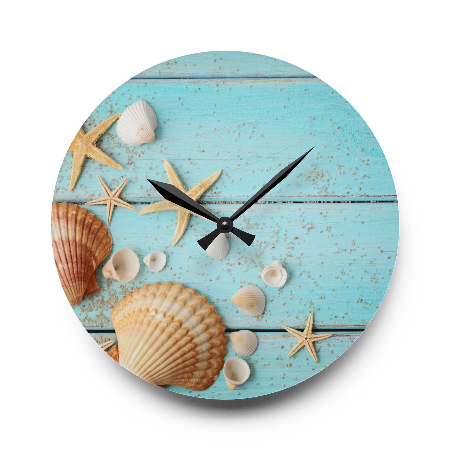 Sea Shells Acrylic Wall Clock - Coastal Beach Home Office Decor