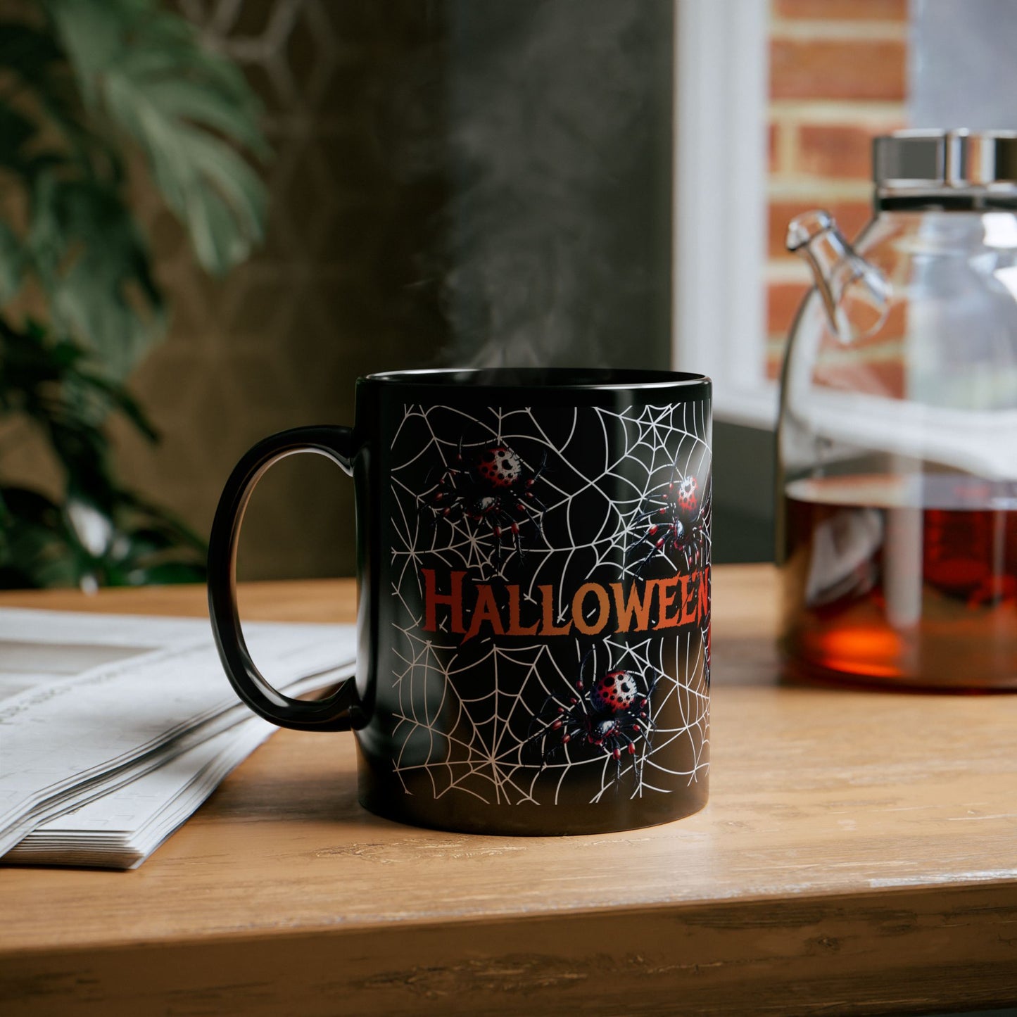 Halloween Spider Mug, Spooky Coffee Cup, Black Mug for Halloween, Halloween Decor, Fun Gift for Halloween Lovers, Unique Drinkware