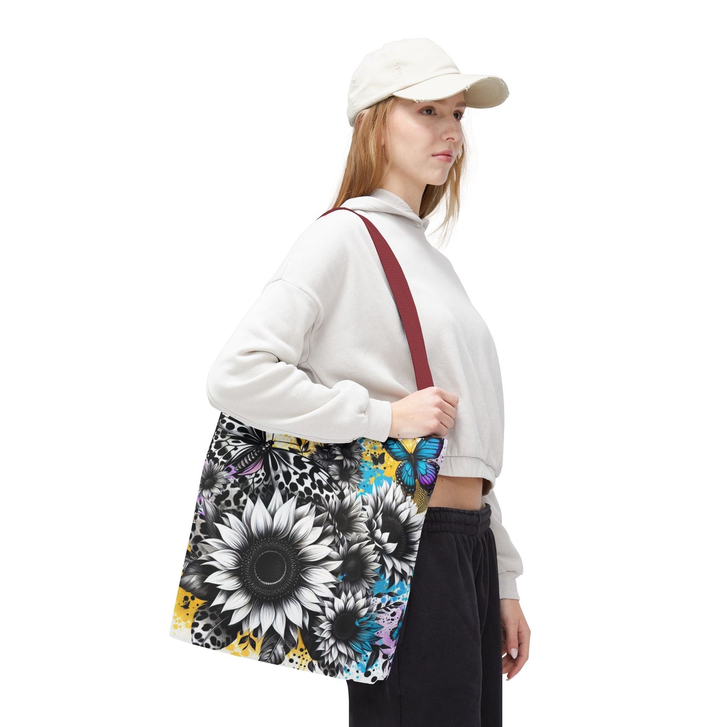 Sunflower & Butterflies Tote Bag — Color Splash Floral All-Over Print