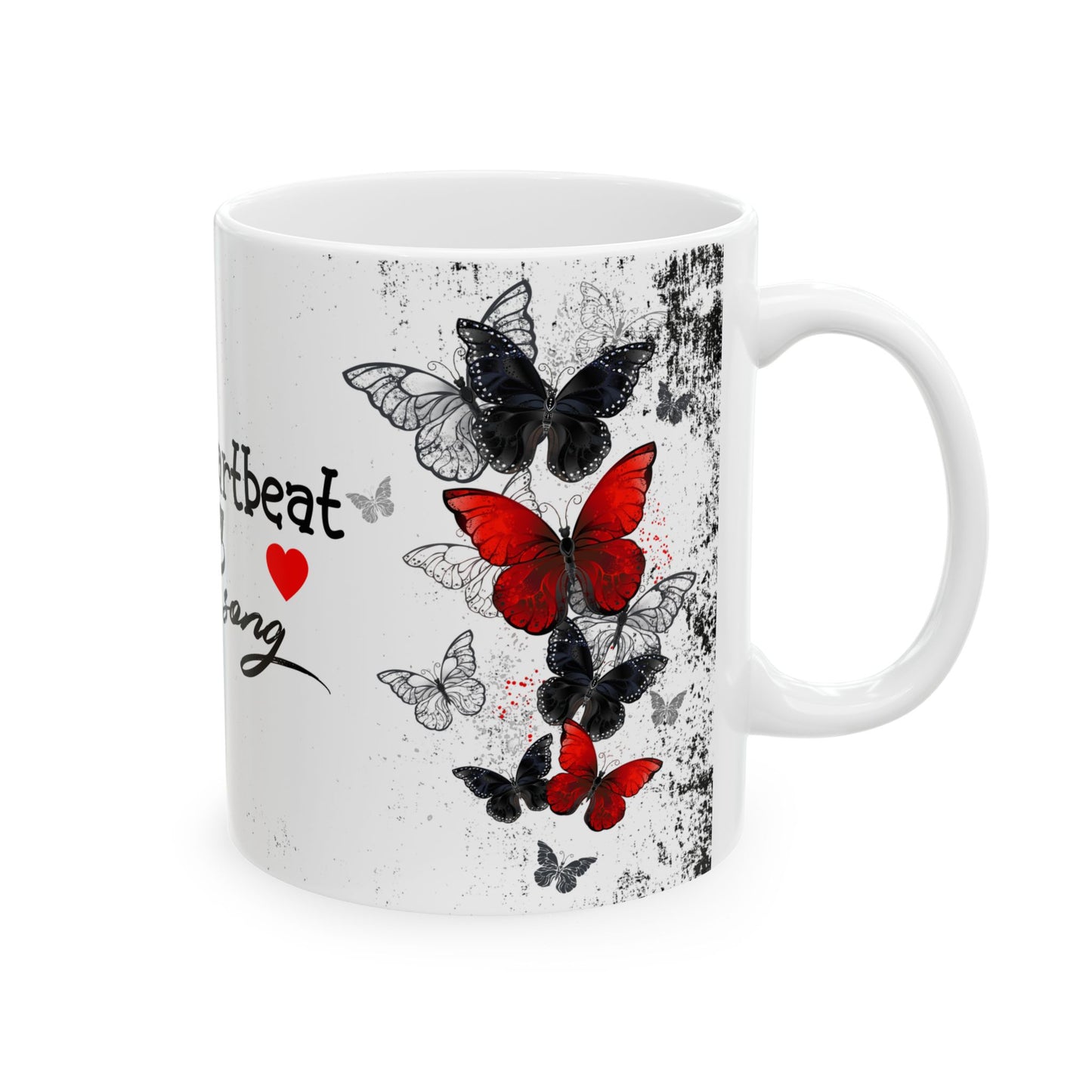 Romantic Heartbeat With Butterflies Ceramic Mug – “Your Heartbeat Is My Favorite Song” Gift