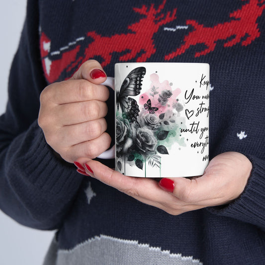 Inspirational Floral Butterflies Ceramic Mug - Keep Going Encouragement Gift