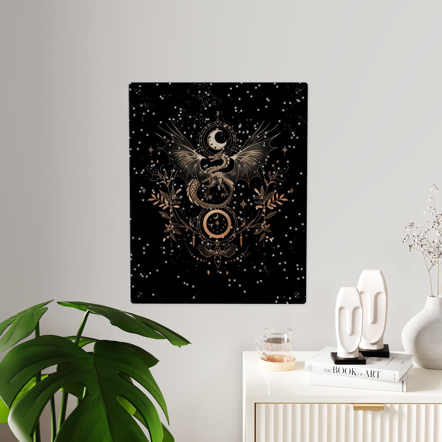 Celestial Acrylic Wall Art Panel - Mystical Dragon with Moon and Stars Decor